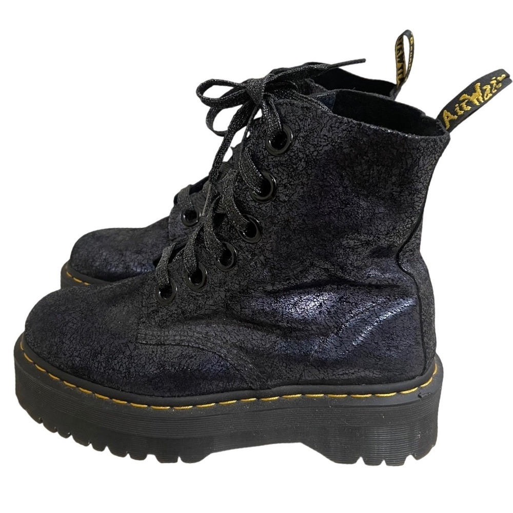 Dr Martens Molly Iridescent Crackle Black Platform Combat Boots Women size 10